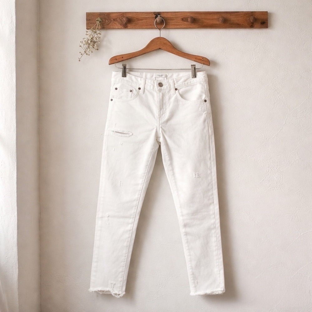Moussy White Redline Selvage Distressed Denim Jeans Size 25 Tapered Cropped‎